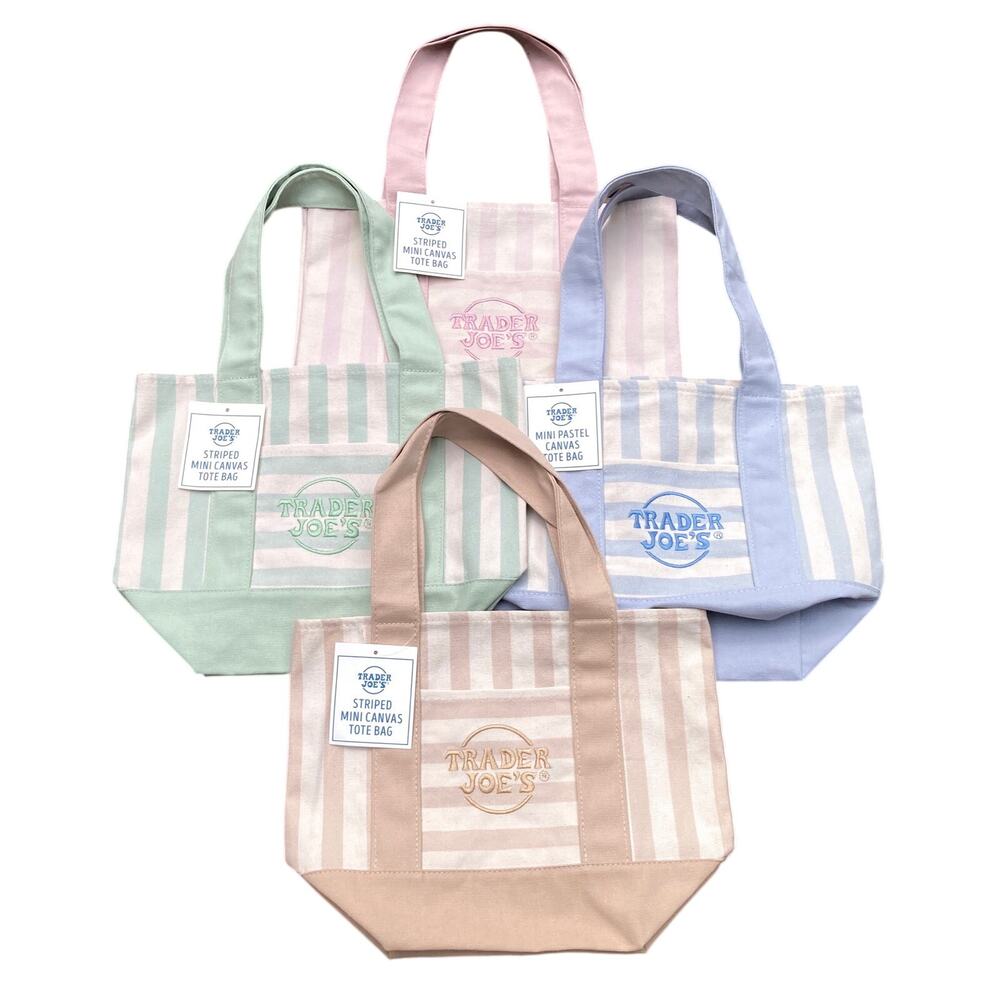 Trader Joe's Summer Canvas Mini Totes Pastel Stripe 4/Set NWT
